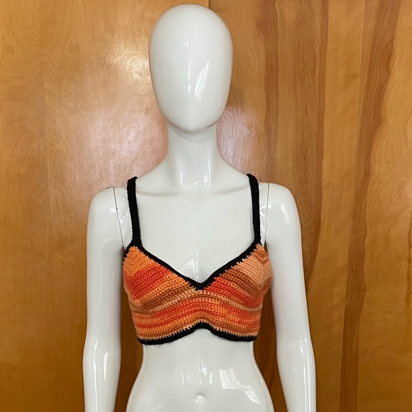Spooky Halloween Themed Crochet Top Bralette Handmade Size Medium Orange Black - Picture 1 of 5